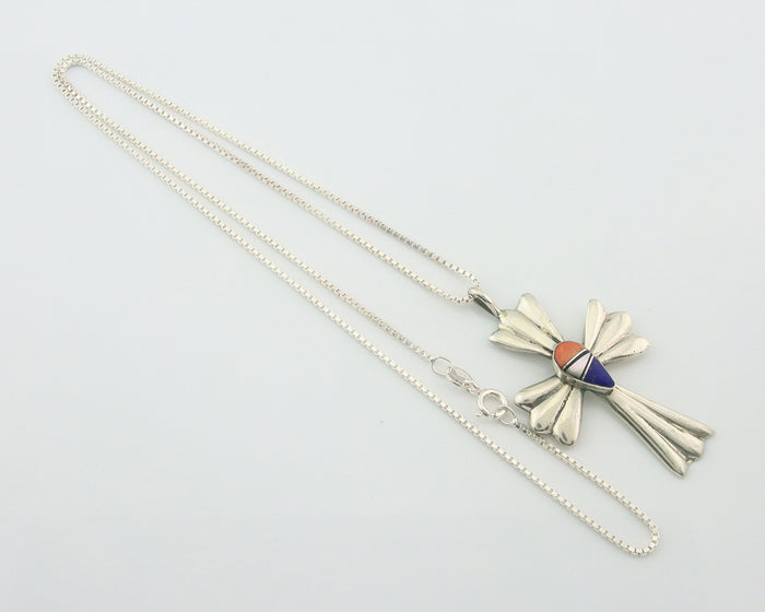 Navajo Cross Necklace Sterling Silver Authentic Natural Gemstones Signed M