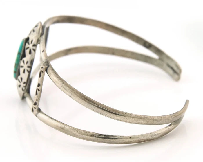 Navajo Cuff Bracelet Sterling Silver Authentic Natural Blue Turquoise Signed IJC