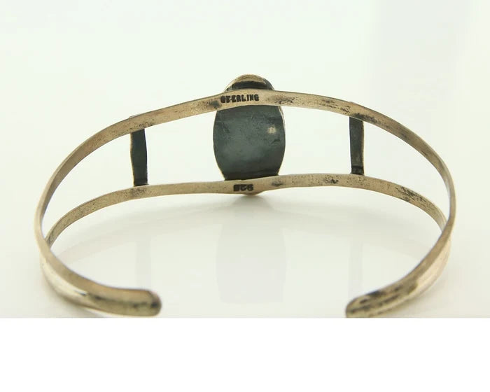 Navajo Cuff Bracelet Sterling Silver Authentic Natural Blue Turquoise Signed IJC