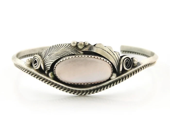 Navajo Cuff Bracelet Sterling Silver Authentic Pink Muscle Signed Justin Morris
