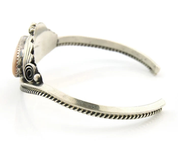 Navajo Cuff Bracelet Sterling Silver Authentic Pink Muscle Signed Justin Morris