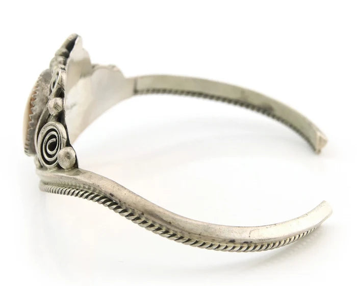 Navajo Cuff Bracelet Sterling Silver Authentic Pink Muscle Signed Justin Morris