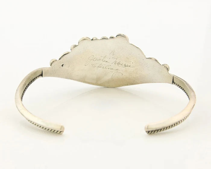Navajo Cuff Bracelet Sterling Silver Authentic Pink Muscle Signed Justin Morris