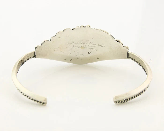 Navajo Cuff Bracelet Sterling Silver Authentic Pink Muscle Signed Justin Morris