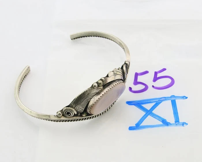 Navajo Cuff Bracelet Sterling Silver Authentic Pink Muscle Signed Justin Morris