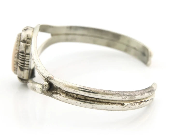 Navajo Cuff Bracelet Sterling Silver Authentic Pink Muscle Signed L Yazzie