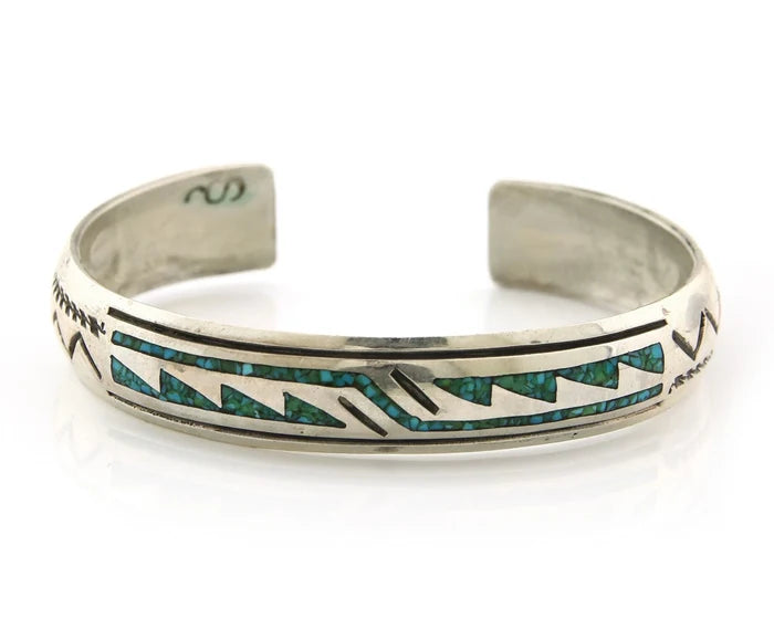 Navajo Cuff Bracelet Sterling Silver Authentic Turquoise Signed Stanley Bain