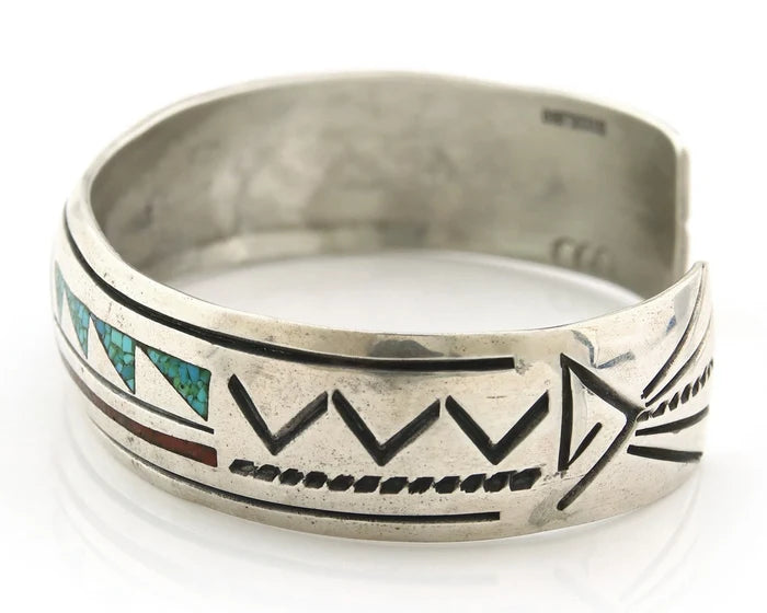 Navajo Cuff Bracelet Sterling Silver Authentic Turquoise Signed Stanley Bain