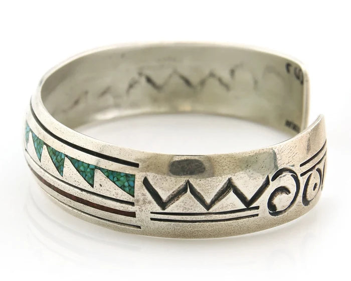 Navajo Cuff Bracelet Sterling Silver Authentic Turquoise Signed Stanley Bain