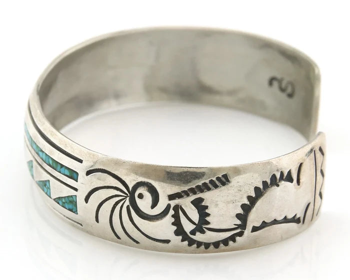 Navajo Cuff Bracelet Sterling Silver Authentic Turquoise Signed Stanley Bain