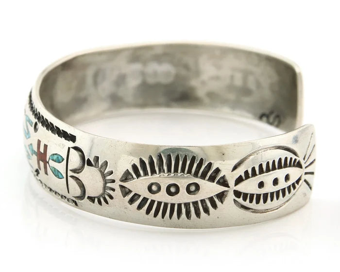 Navajo Cuff Bracelet Sterling Silver Authentic Turquoise Signed Stanley Bain