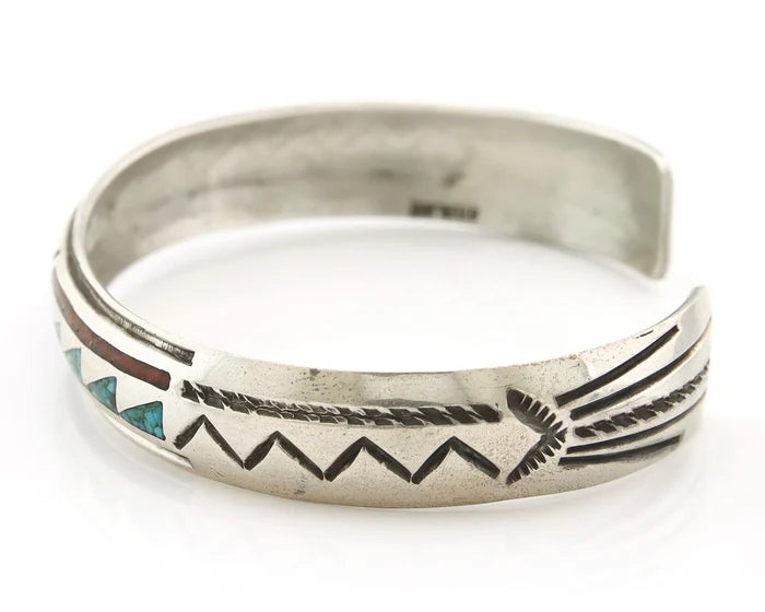 Navajo Cuff Bracelet Sterling Silver Authentic Turquoise Signed Stanley Bain