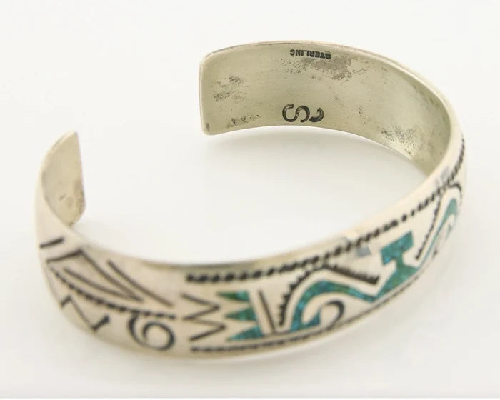 Navajo Cuff Bracelet Sterling Silver Authentic Turquoise Signed Stanley Bain