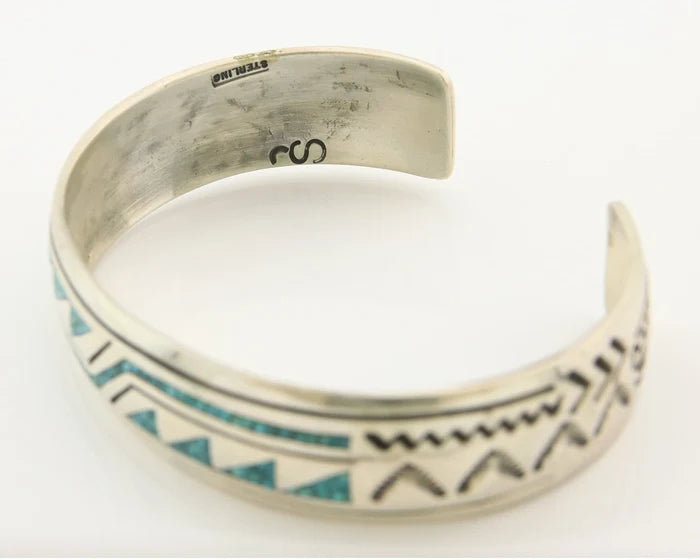 Navajo Cuff Bracelet Sterling Silver Authentic Turquoise Signed Stanley Bain