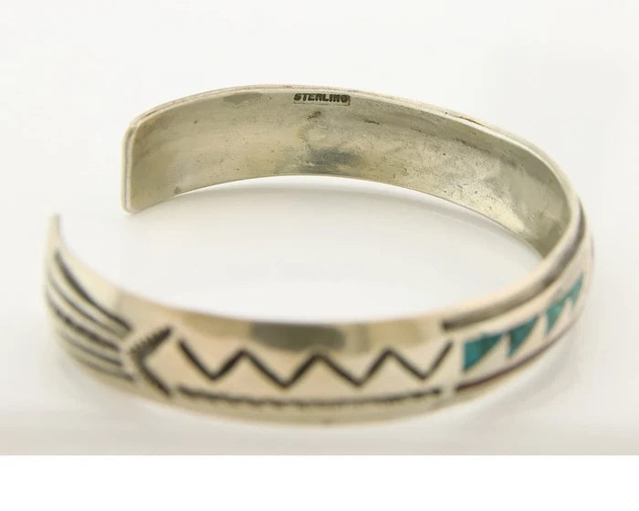 Navajo Cuff Bracelet Sterling Silver Authentic Turquoise Signed Stanley Bain