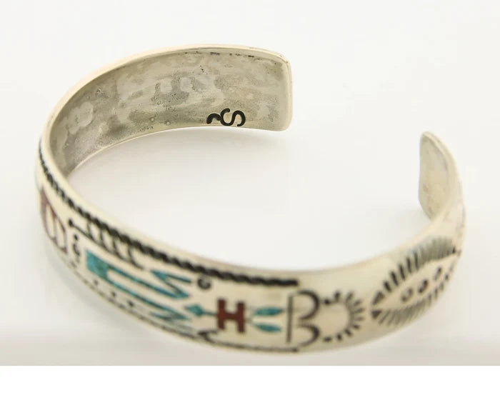 Navajo Cuff Bracelet Sterling Silver Authentic Turquoise Signed Stanley Bain