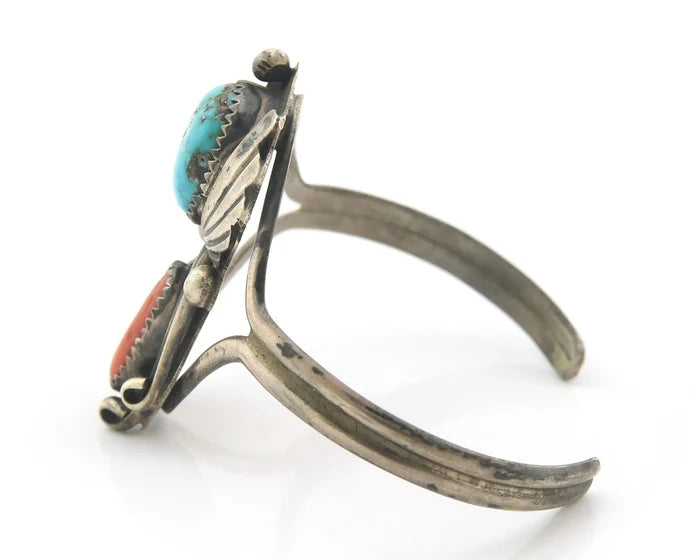Navajo Cuff Bracelet Sterling Silver Natural Gemstone Vintage Signed BB