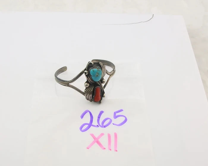 Navajo Cuff Bracelet Sterling Silver Natural Gemstone Vintage Signed BB
