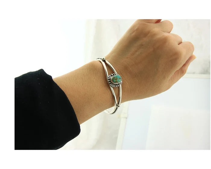 Navajo Cuff Bracelet Sterling Silver Vintage Turquoise Handmade Signed Gecko