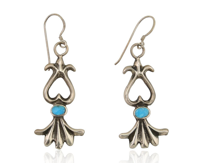 Navajo Dangle Earrings 925 Silver Blue Native American Artist C.80's