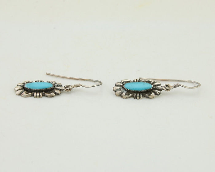 Navajo Dangle Earrings 925 Silver Blue Turquoise Artist Signed Square C.80's
