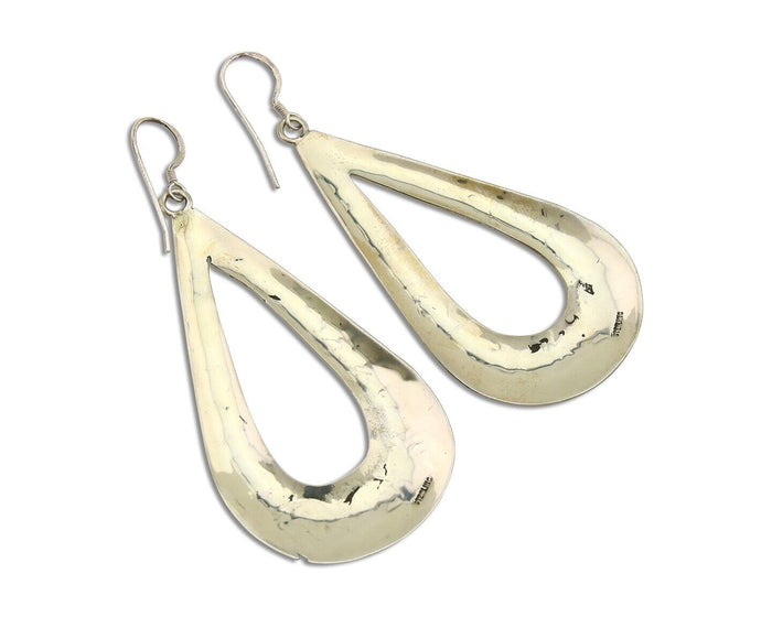 Navajo Dangle Earrings 925 Silver Hand Stamped Native American Artist C.80's