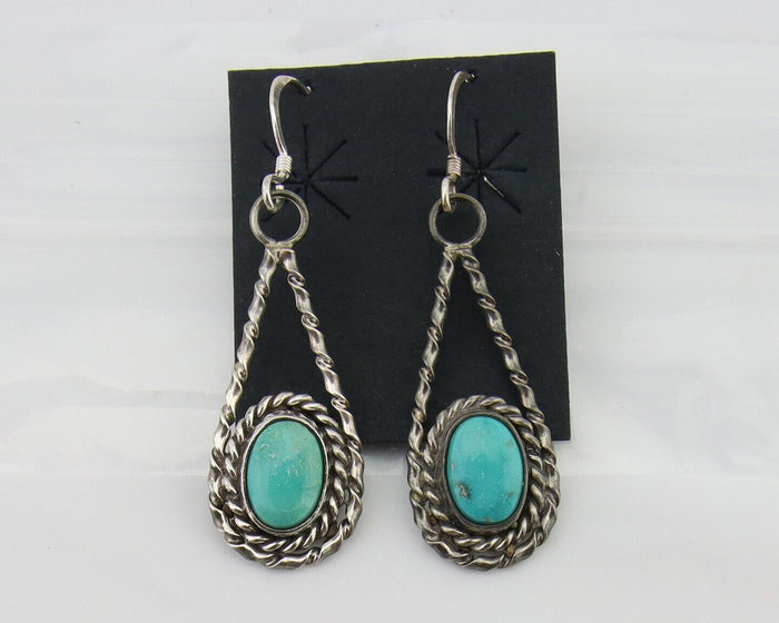 Navajo Dangle Earrings 925 Silver Natural Blue Turquoise Native Artist C.80's