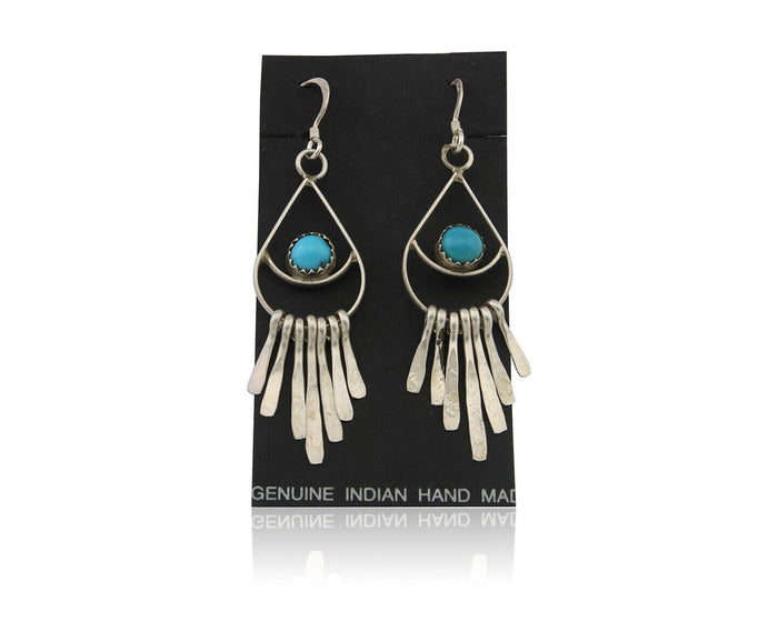 Navajo Dangle Earrings 925 Silver Natural Turquoise Artist Signed JB C.80's