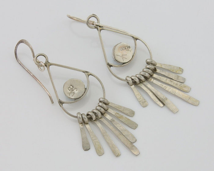 Navajo Dangle Earrings 925 Silver Natural Turquoise Artist Signed JB C.80's