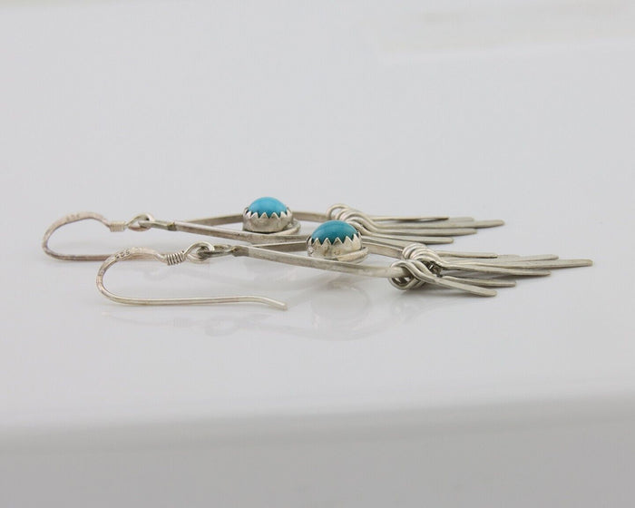 Navajo Dangle Earrings 925 Silver Natural Turquoise Artist Signed JB C.80's