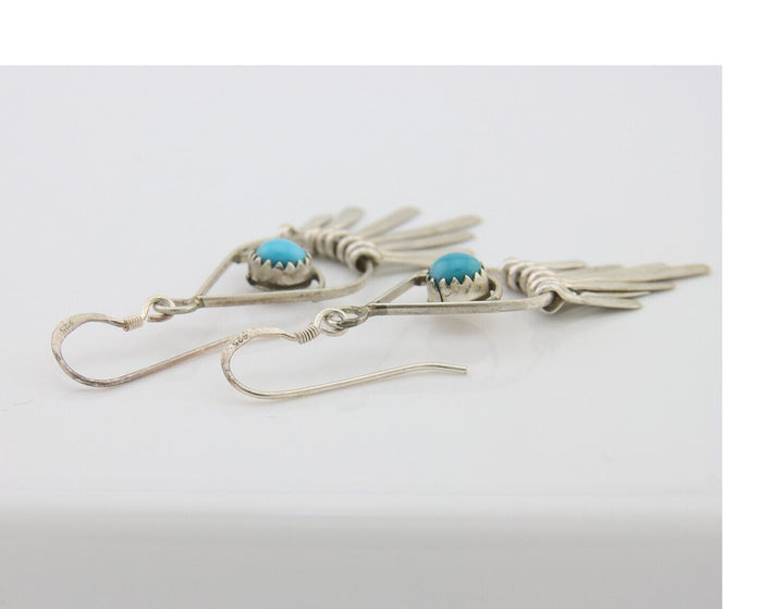 Navajo Dangle Earrings 925 Silver Natural Turquoise Artist Signed JB C.80's