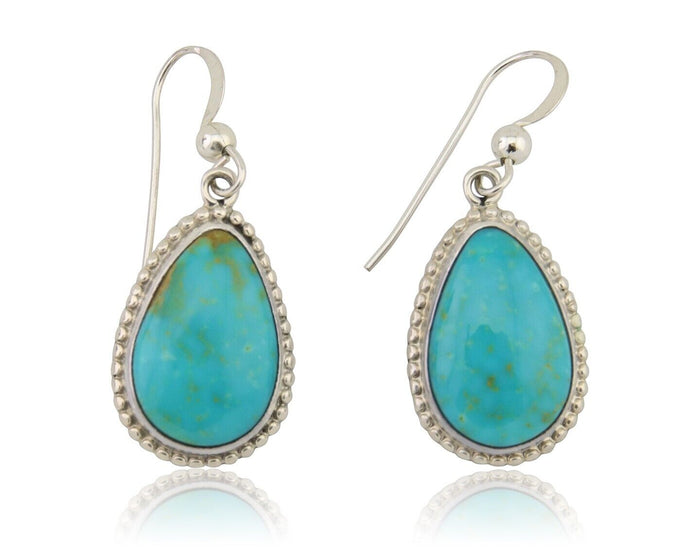 Navajo Dangle Earrings 925 Silver Natural Turquoise Artist Signed Montoya C.80's