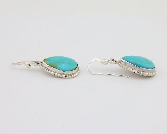 Navajo Dangle Earrings 925 Silver Natural Turquoise Artist Signed Montoya C.80's
