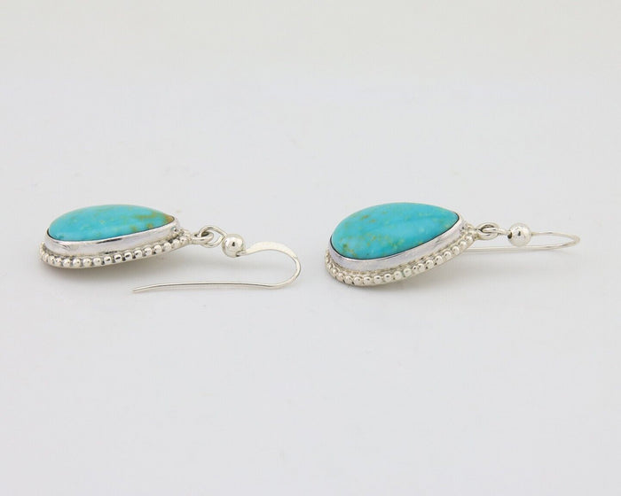 Navajo Dangle Earrings 925 Silver Natural Turquoise Artist Signed Montoya C.80's