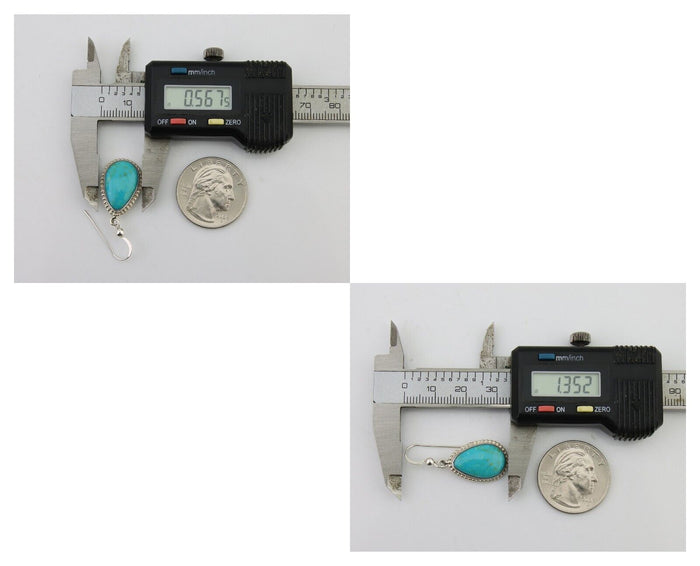 Navajo Dangle Earrings 925 Silver Natural Turquoise Artist Signed Montoya C.80's