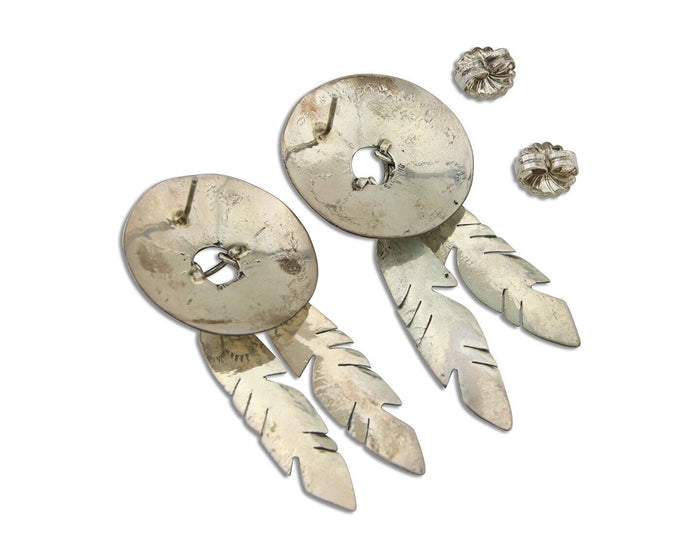 Navajo Dangle Earrings 925 Silver Natural Turquoise Native American Artist C80s