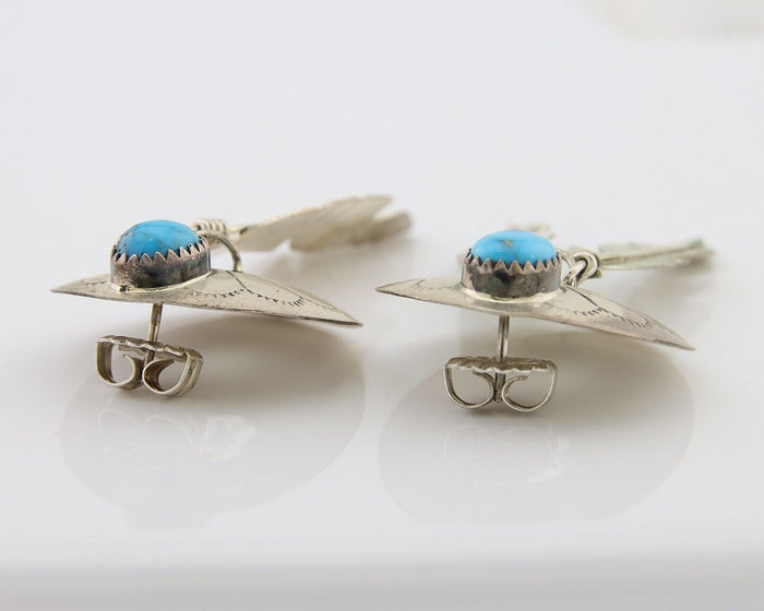 Navajo Dangle Earrings 925 Silver Natural Turquoise Native American Artist C80s