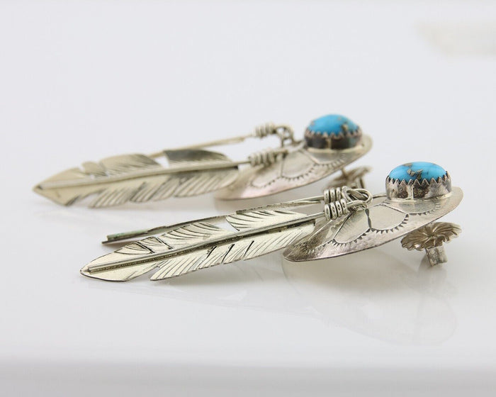 Navajo Dangle Earrings 925 Silver Natural Turquoise Native American Artist C80s