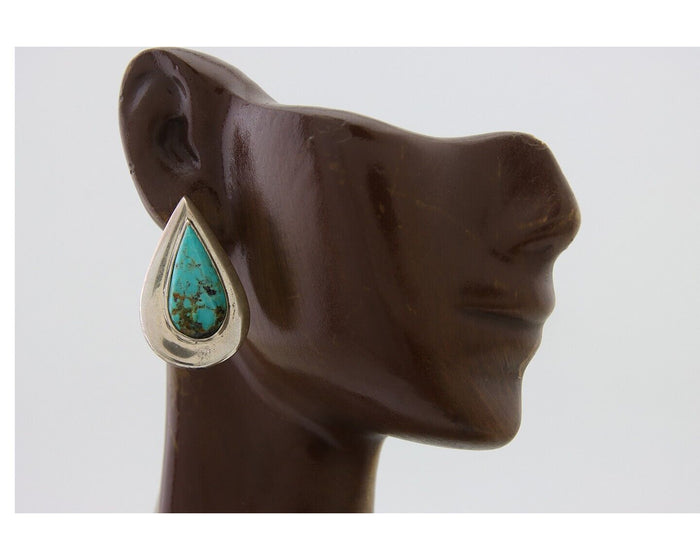 Navajo Dangle Earrings 925 Silver Natural Turquoise Signed Thomas Charay C.1988