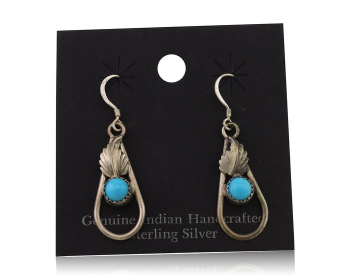 Navajo Dangle Earrings 925 Silver Sleeping B Turquoise Native Artist C.80's