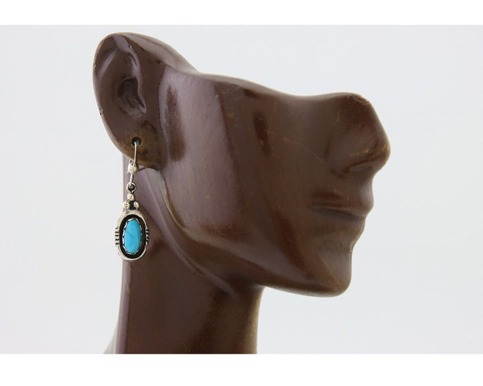 Navajo Dangle Earrings 925 Silver Sleeping Beauty Native Artist C80s