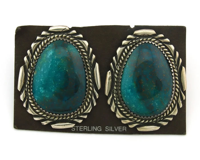 Navajo Dangle Earrings Sterling Silver Gem Grade Turquoise Vintage Handmade