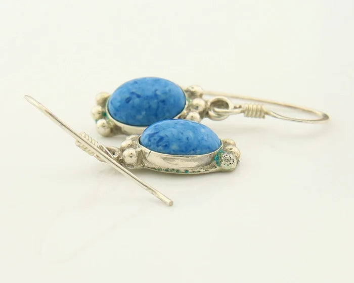 Navajo Dangle Earrings Sterling Silver Lapis Native American Artist