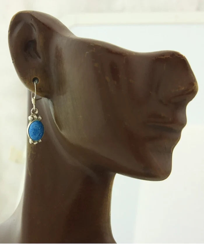 Navajo Dangle Earrings Sterling Silver Lapis Native American Artist