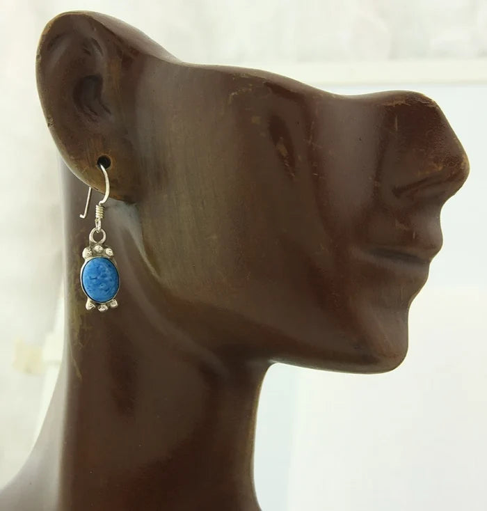 Navajo Dangle Earrings Sterling Silver Lapis Native American Artist