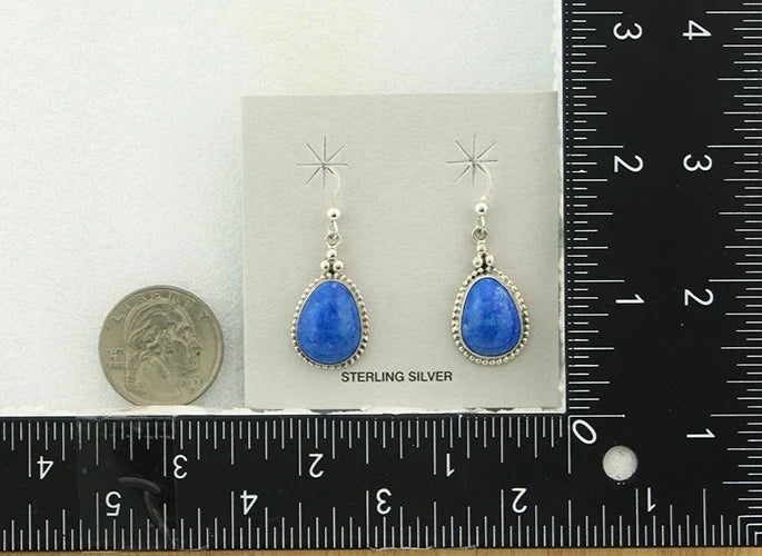 Navajo Dangle Earrings Sterling Silver Lapis Signed Arnold Malony