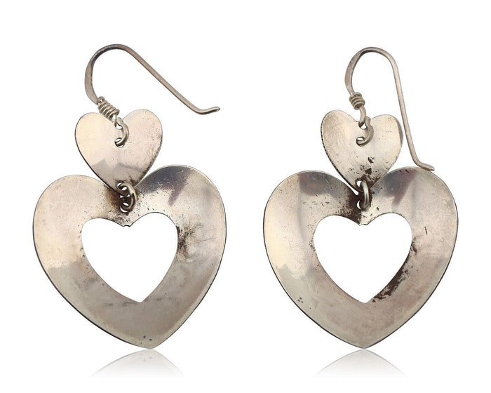 Navajo Dangle Heart Earrings Handmade 925 Silver Blue Turquoise Native Artist