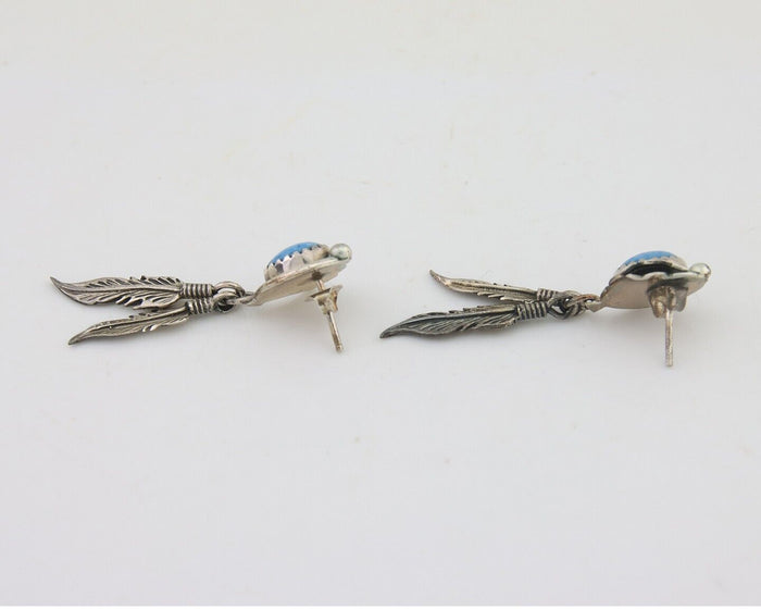 Navajo Earrings 925 Silver Blue Denim Lapis Native American Artist C.80's