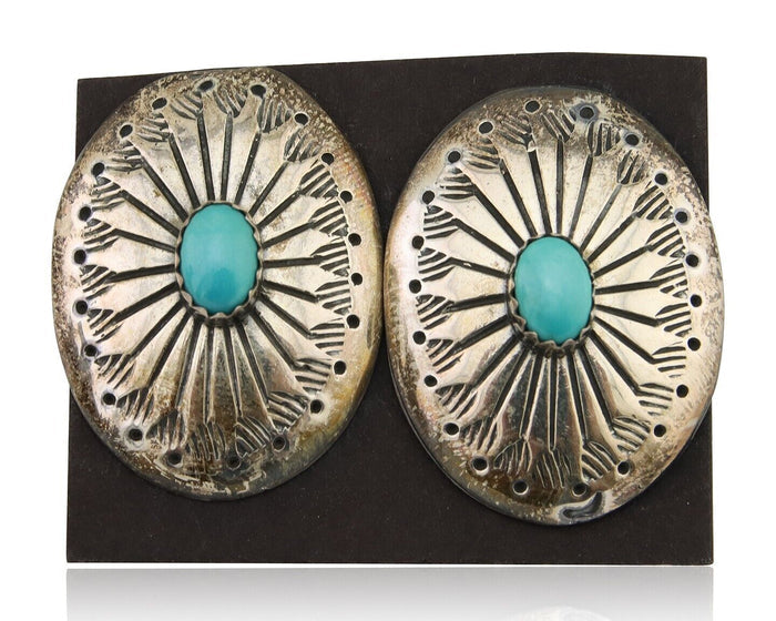 Navajo Earrings 925 Silver Blue Turquoise Native American Artist C.80's