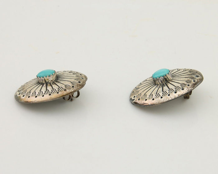 Navajo Earrings 925 Silver Blue Turquoise Native American Artist C.80's